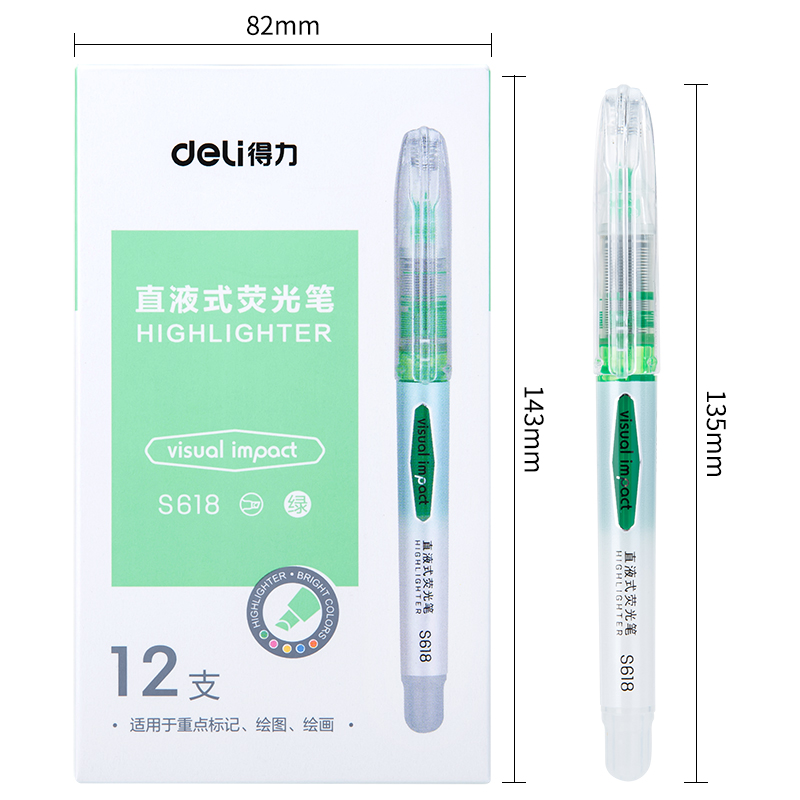 deli s618 direct liquid fluorescent pen, five color outfit, student homework test, punctuation, note taking, graffiti painting writing tool