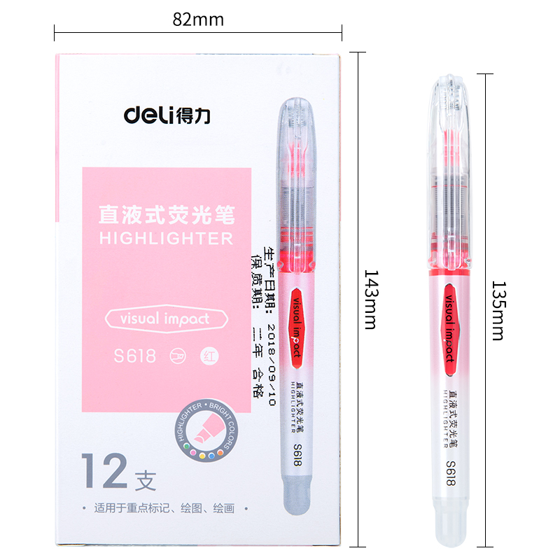 deli s618 direct liquid fluorescent pen, five color outfit, student homework test, punctuation, note taking, graffiti painting writing tool
