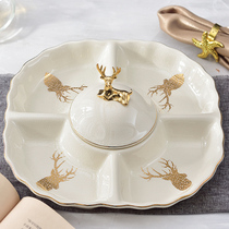 Modern creative home living room coffee table candy fruit plate European ceramic grid high-end luxury luxury high-end light luxury style