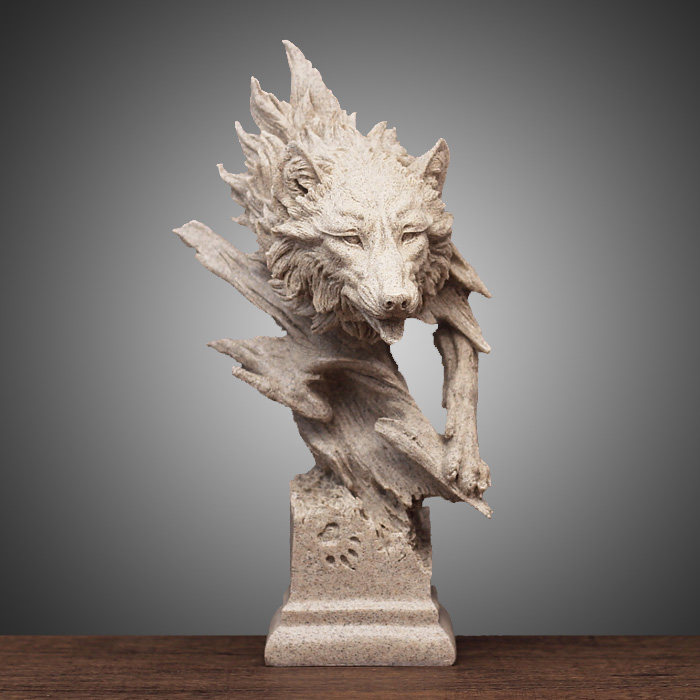 创意摆件狼雕塑模型动物摆设办公室桌面装饰品工艺品软装