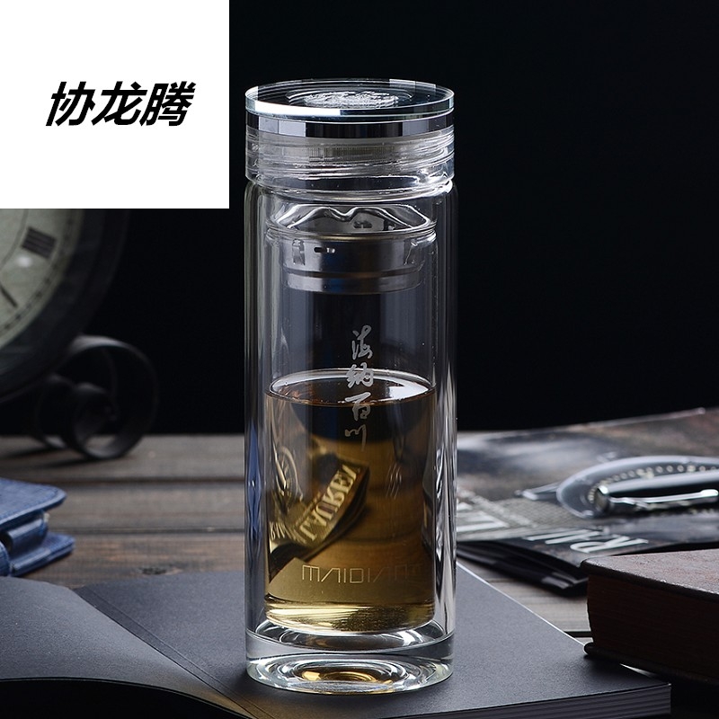 The Association between tea cup silver business double deck glass cup high - grade crystal cup men 's transparent glass filter