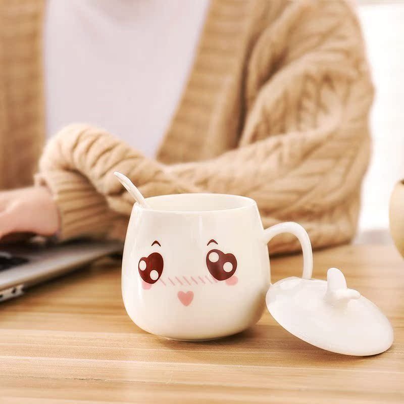 Household children ultimately responds boiled water parent - child glass ceramic cup with cover with a spoon, cups move girls milk tea shop