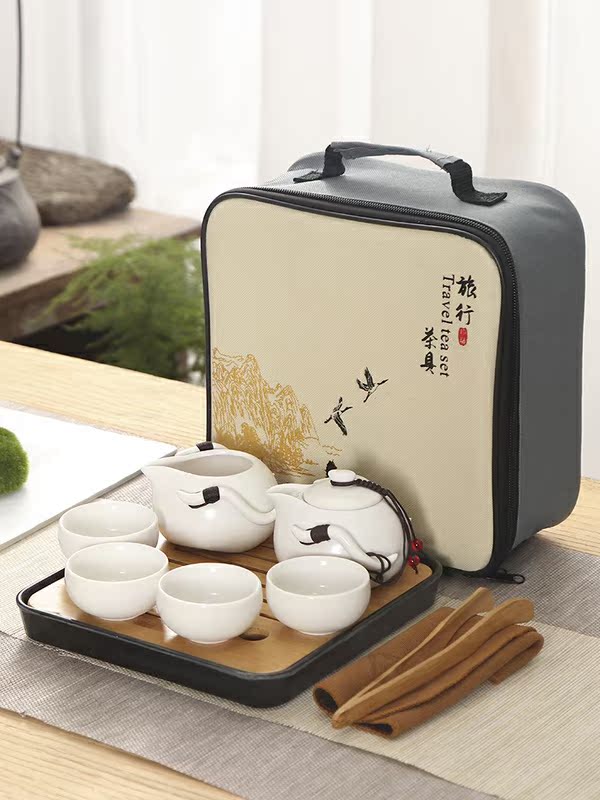 Portable travel tea set kung fu tea teapot teacup travel of a complete set of ceramic tea set tea tray to customize logo