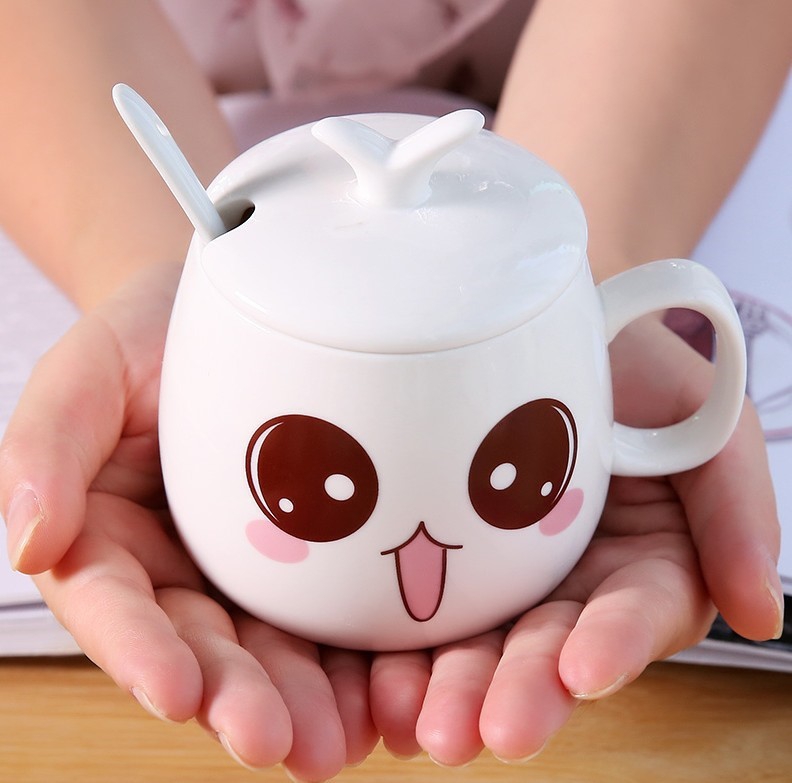 Student han edition with cover girl can love ceramic cup children spoon keller cup home breakfast coffee cup