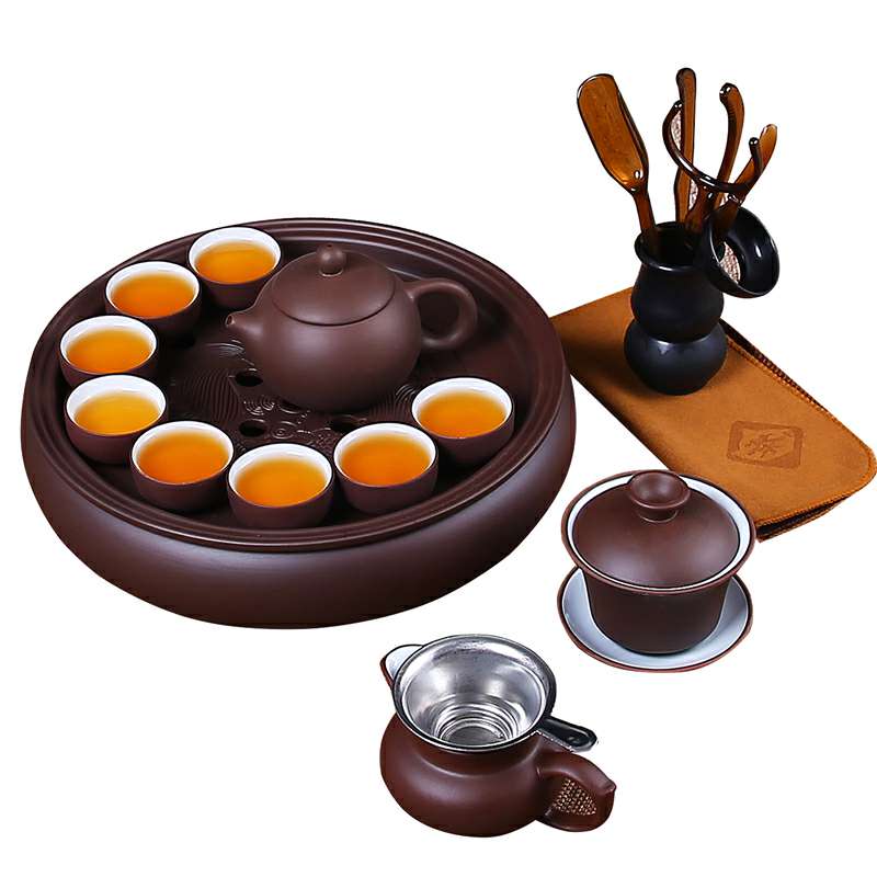 Violet arenaceous kung fu tea set suit modern household contracted chaoshan of a complete set of ceramic tea tray teapot teacup tea set