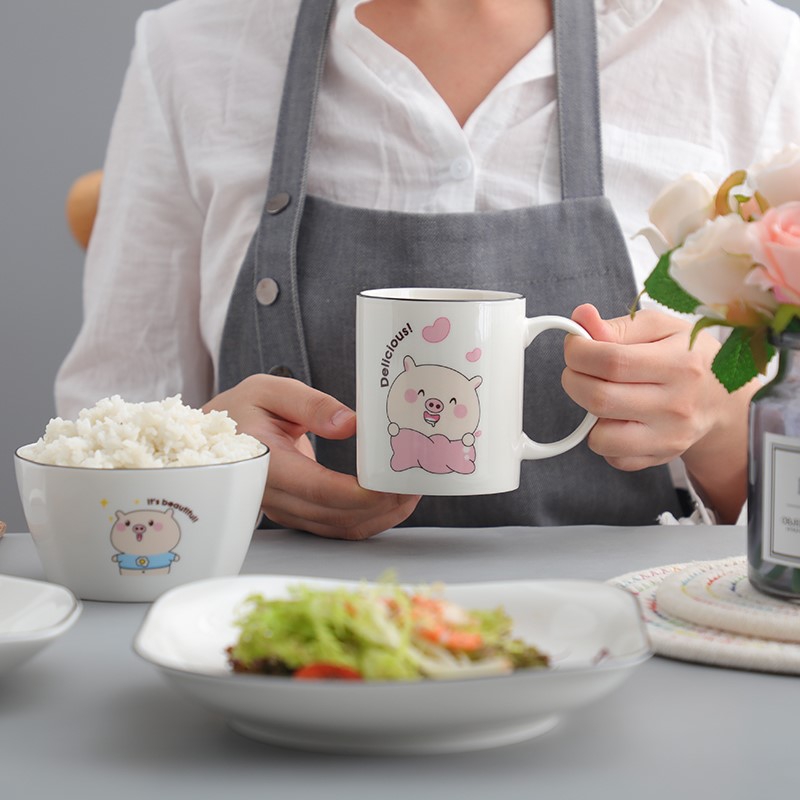 Ceramics microwave combination, lovely tableware domestic bowl dish dish fish dish cartoon children combination of piglet is available