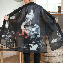 Chinese style Tang suit improved Hanfu Chinese style mens fairy long shirt chiffon cloak jacket National style ancient costume Road robe