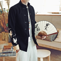 Chinese style Tang suit Chinese style mens embroidery Crane House costume jacket autumn national costume youth long sleeve