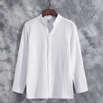 Chinese style men's vintage linen shirt button-down top Chinese style spring and autumn cotton linen shirt young men's clothing tang