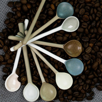 Spoon Ceramic retro household small spoon Coffee spoon Creative cute coarse pottery mixing spoon Small soup spoon eating spoon