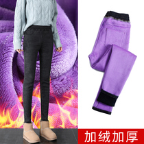 Smoky Gray and velvet jeans womens elastic waist in winter thick and warm wear high waist and slim Joker small feet trousers