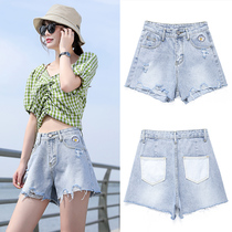 Little Daisy hole denim shorts Women summer 2021 New High waist slim loose a net red ins hot pants tide