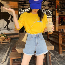 Denim shorts women Summer 2020 new Korean version of high waist loose slim Hyuna with a-shaped hairy wide legs hot pants