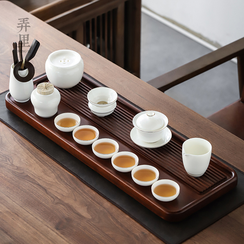 Get in | tea tray of a complete set of bamboo wood dry terms drainage contracted white porcelain plate kung fu tea set home sitting room