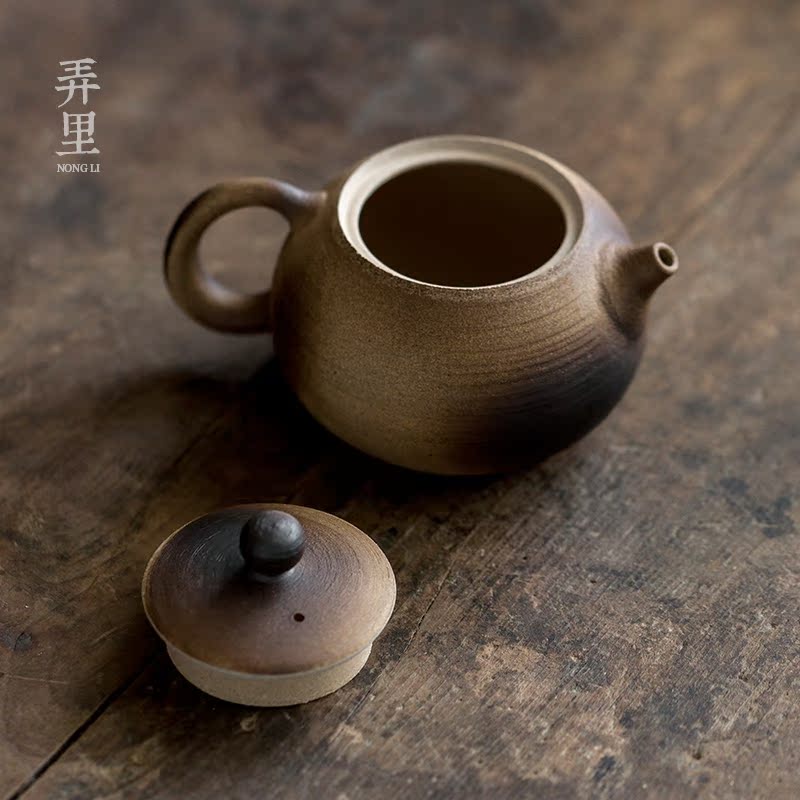 Archaize coarse pottery checking ceramic teapot tea small single pot of kung fu tea set Japanese firewood purple sand hammer to restore ancient ways