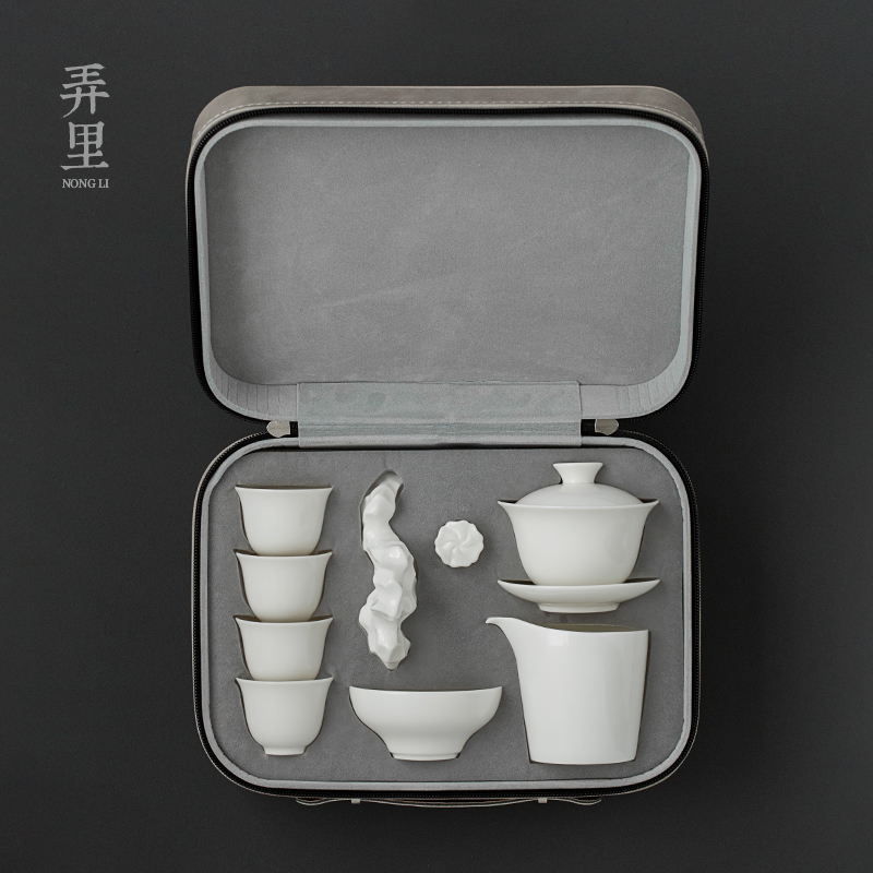 The Get | white porcelain kung fu tea set in ceramic dedicated group contracted tureen tea cups of a complete set of training tea art would