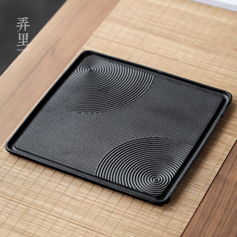 Figure in Japanese dry landscape dry terms plate thick black sand pottery plate tea kung fu tea tea tray storage four small tea tray