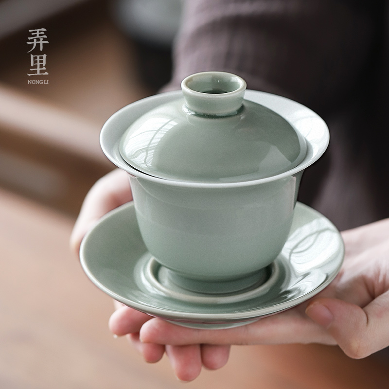 Lane in | d grey Japanese tureen kung fu tea set three bowl is only a single ceramic cups, small white hands pot