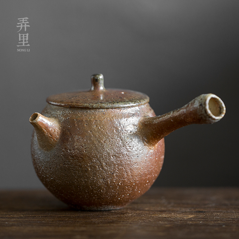 Orphan works hand made firewood side left pot of Japanese natural grey smolder metallic household ceramic tea set the teapot