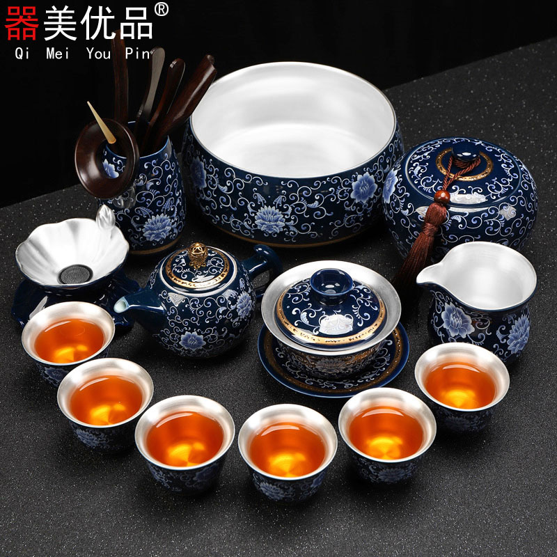 Implement the optimal product jingdezhen kung fu tea set mine loader 999 sterling silver tea set a complete set of ceramic cups tureen tea sets