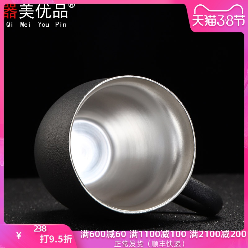 Implement the best tea 999 sterling silver cup creative large - capacity glass ceramic cup contracted with GaiLiu silver