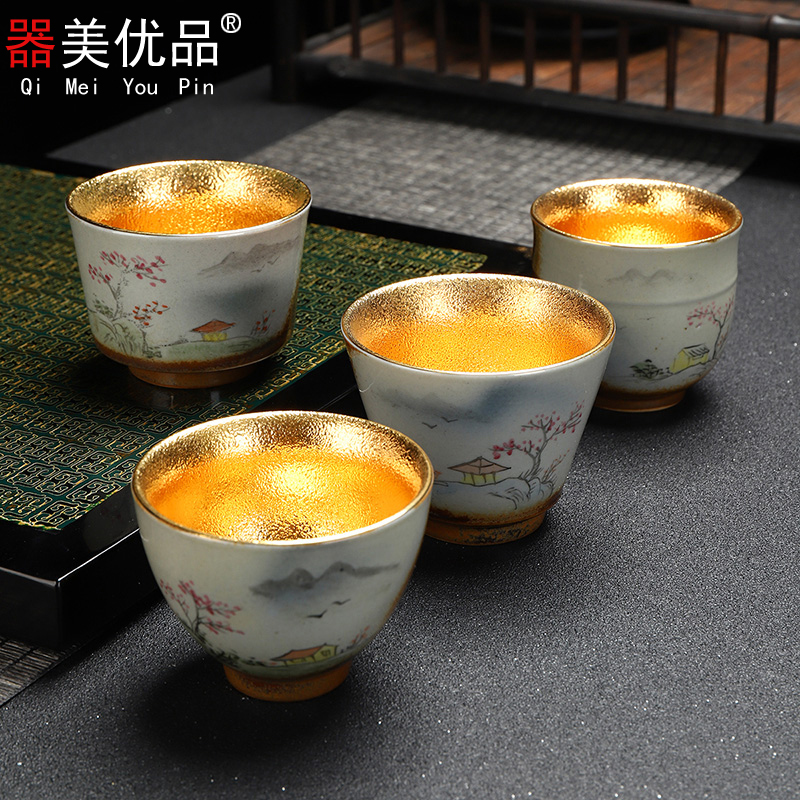 Implement the superior ceramic gold sample tea cup kung fu tea cup pure manual hand - made master cup, jinbei individual cup