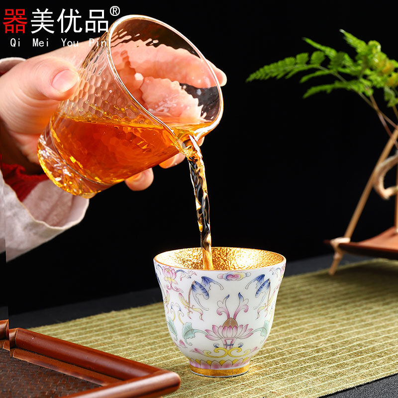 Implement the optimal product colored enamel master of jingdezhen ceramic gold kung fu tea cups household single cup sample tea cup by hand