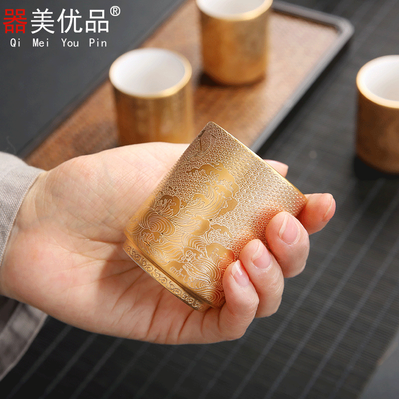 Implement the optimal product suet jade porcelain heap Jin Xianglong CPU master single cup large gold sample tea cup ceramic kung fu tea cups