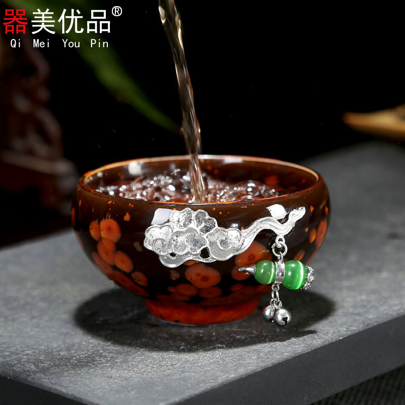 Implement the optimal product silver fire phoenix pure manual build light tea bowl kung fu masters cup sample tea cup ceramic cups