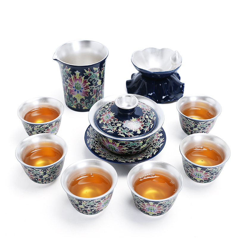 Implement the superior jingdezhen colored enamel kung fu tea set manually silver home office ceramic tea set