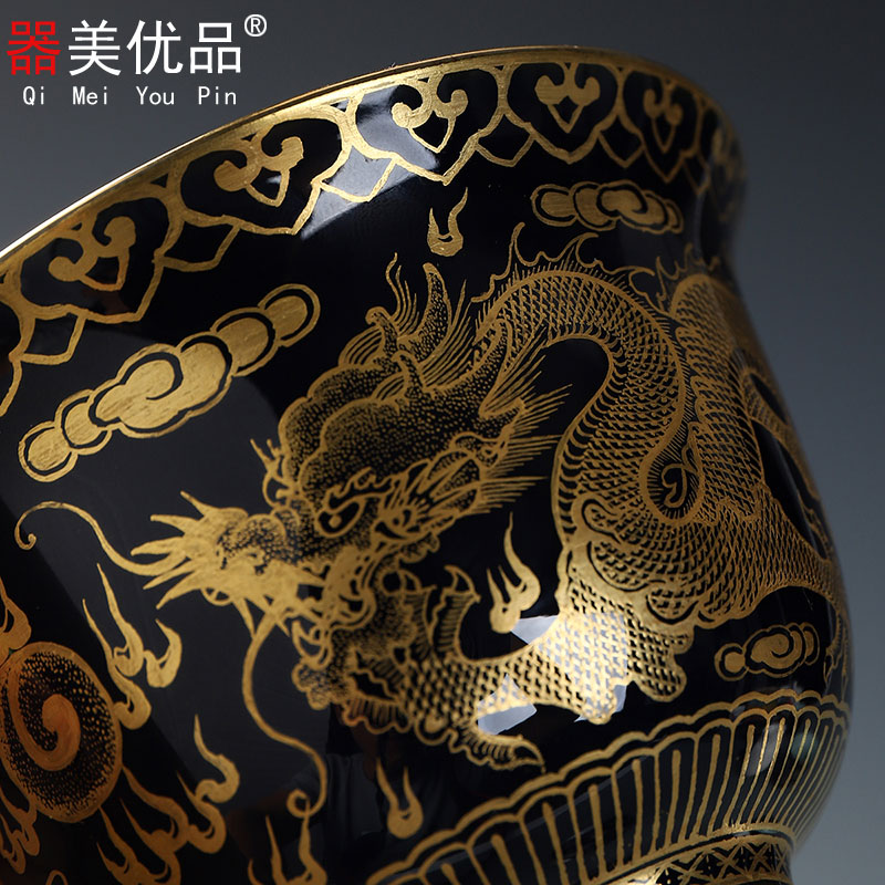 Implement the optimal product of jingdezhen ceramic checking hand - made of gold and silver tureen large three bowl of tea only worship cups