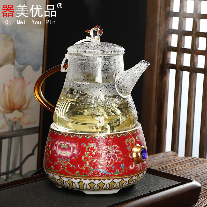 Beauty is superior colored enamel porcelain electric TaoLu small boil tea ware jingdezhen kung fu tea set fine gold cup