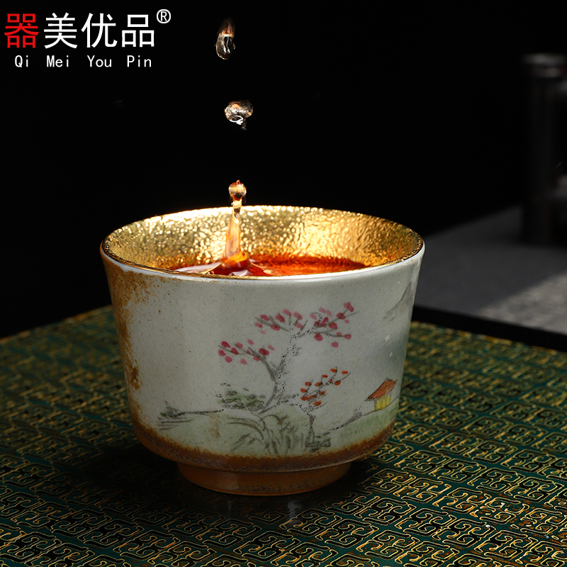 Implement the superior ceramic gold sample tea cup kung fu tea cup pure manual hand - made master cup, jinbei individual cup