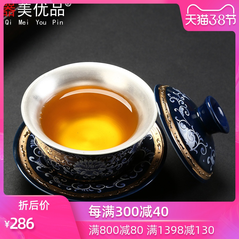 Implement the optimal product was 999 sterling silver, jingdezhen kung fu steak tasted silver gilding three bowl hand paint tureen