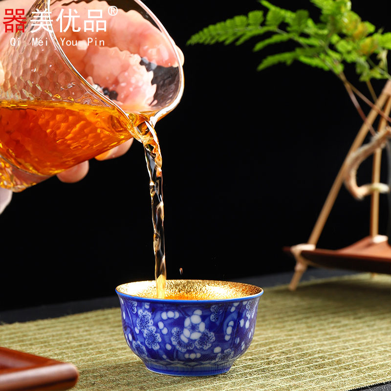 Implement the optimal product manual kung fu 24 k gold cups of blue and white porcelain cups jinzhan single sample tea cup masters cup