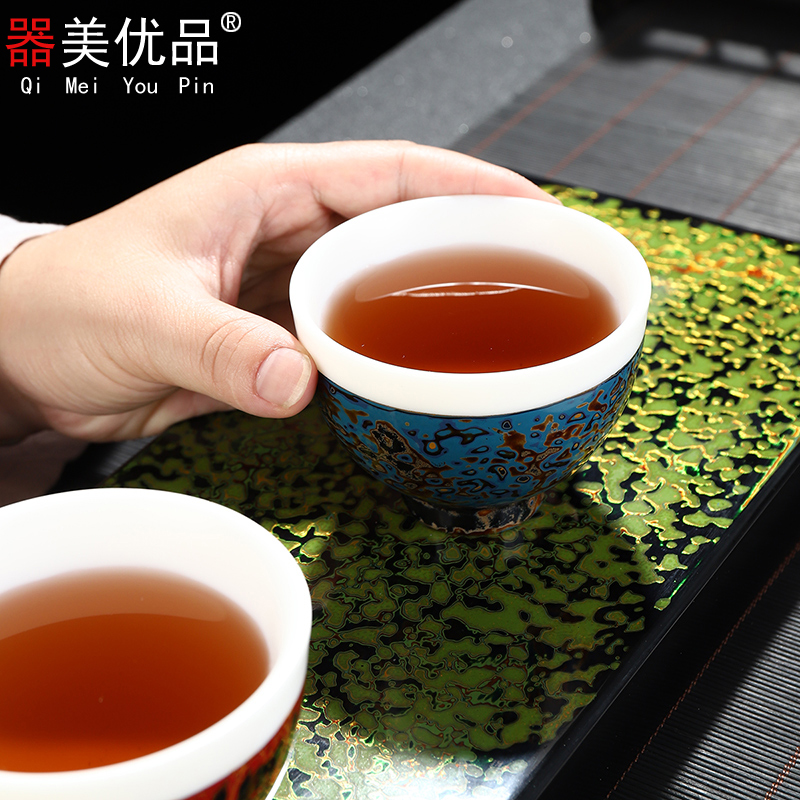 Lacquer tea service is the best natural Chinese Lacquer pure checking master kung fu tea cups white porcelain cup single cup gift