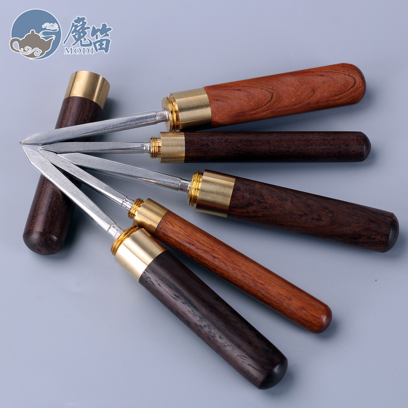 The flute tea knife pure manual ChaZhen ebony wood pattern Damascus steel knife tea tea accessories with zero