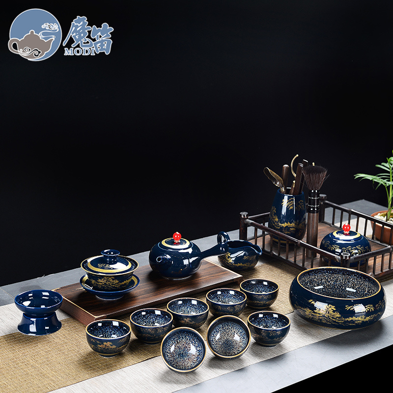 The flute ceramic kung fu tea set The home side The lid bowl of tea cups of a complete set of accessories of high - grade office