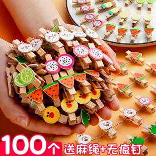 color photo clip wooden clip hanging photo wall decoration hemp rope clip rope lanyard small photo wood wooden photo album wall hanging with hanging rope cartoon creative cute wooden log color kindergarten