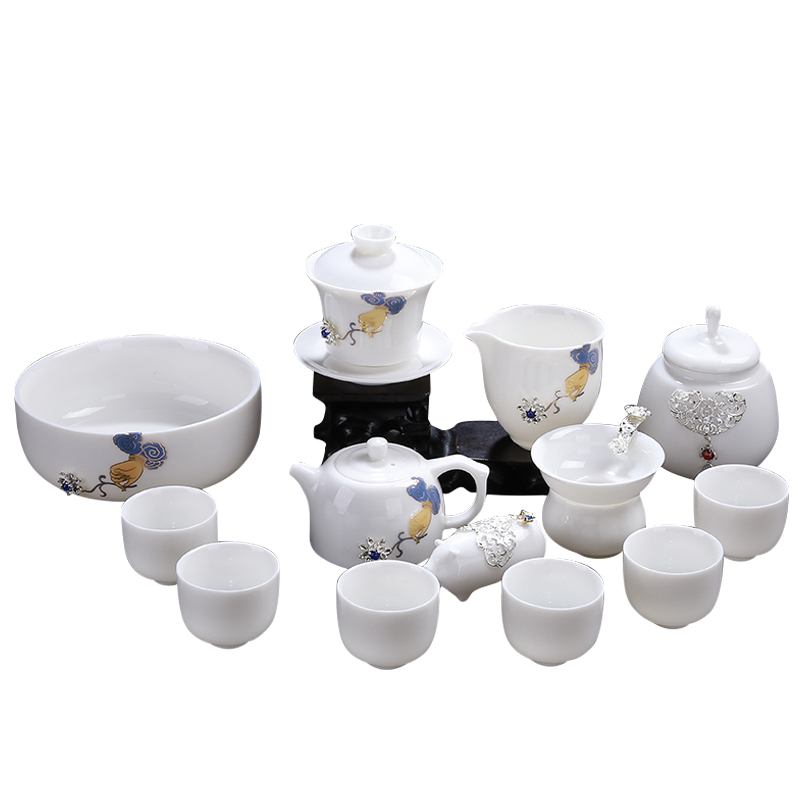 F belong tea set suits for domestic tea taking contracted and I sitting room kung fu tea set white porcelain hand - made tea gifts