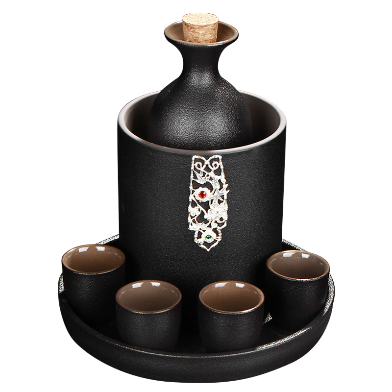F the who creative silver black pottery home wine temperature ceramic suit white wine wine wine bottle wine cup hot wine