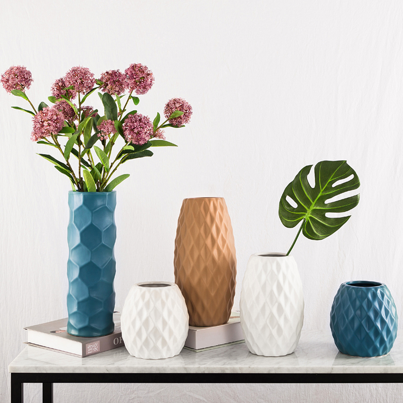 Contracted and I diamond mesh ceramic vase hydroponic Nordic dried flower arranging flowers floral furnishing articles table decoration flowers