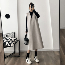 Wool sundress suit Autumn and winter new temperament loose fashion vest dress net red foreign style two-piece set