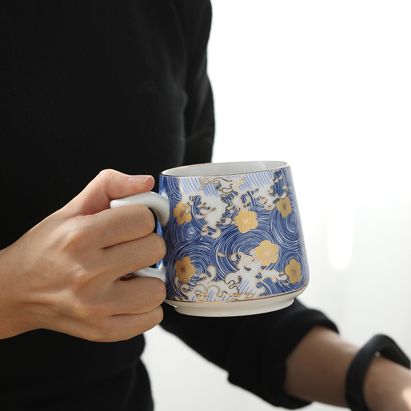 By mark cup jingdezhen office cup manual pastel colored enamel porcelain cup with cover filter cups