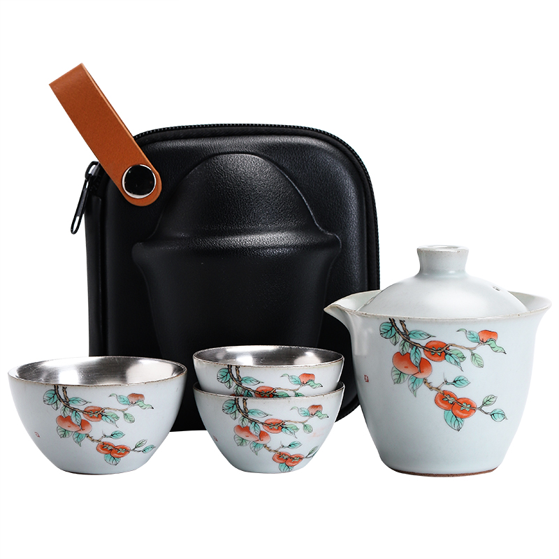 Stick your up to crack a pot of three Japanese ceramic kung fu tea set of a complete set of portable travel two people