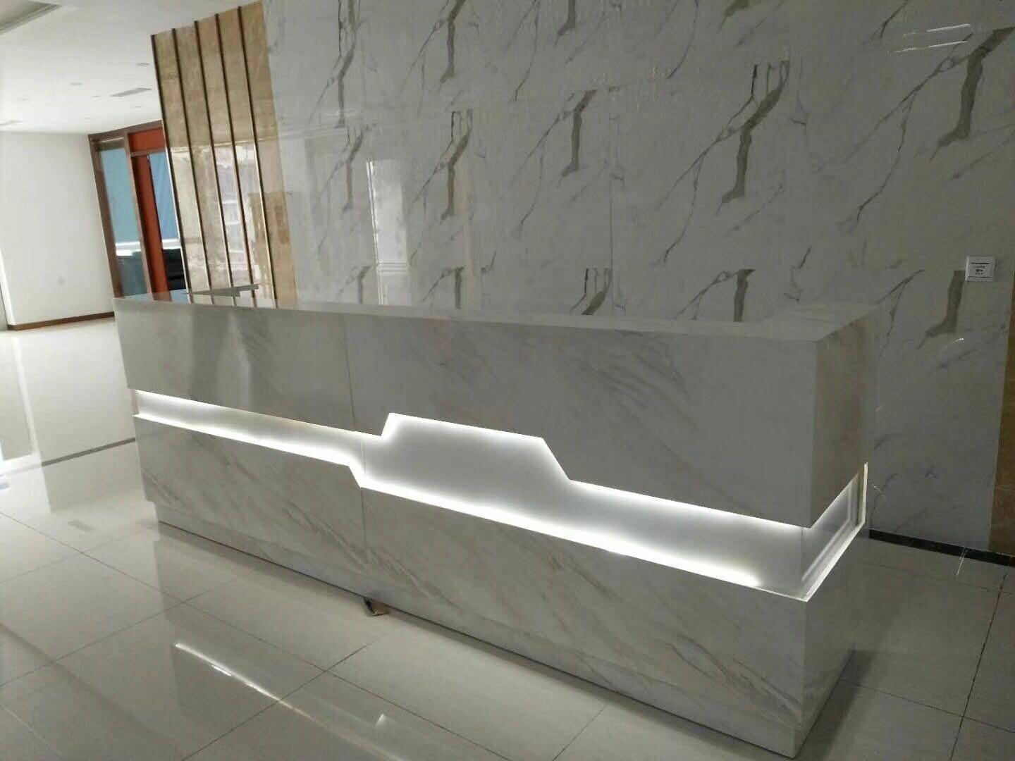 公司前台接待台创意时尚烤漆仿大理石纹办公桌现代大气迎宾收银台