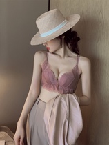 Beauty back without steel ring bra set summer thin sexy lace underwear womens small chest gather adjustment type womens bra