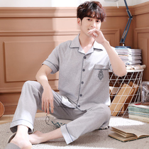 Sleepwear Male Summer Thin cotton short sleeves Summer All cotton plus Mast Code Men Youth Korean Edition Home Suit Suit