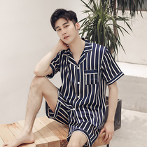 Ice Silk Sleepwear Mens Summer Short Sleeves Shorts Genuine Silk 2021 New Summer Thin mens home Suits Suit