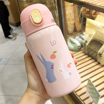 Childrens thermos cup cartoon cute Primary School straw cup creative personality trend girl crossbody water Cup portable